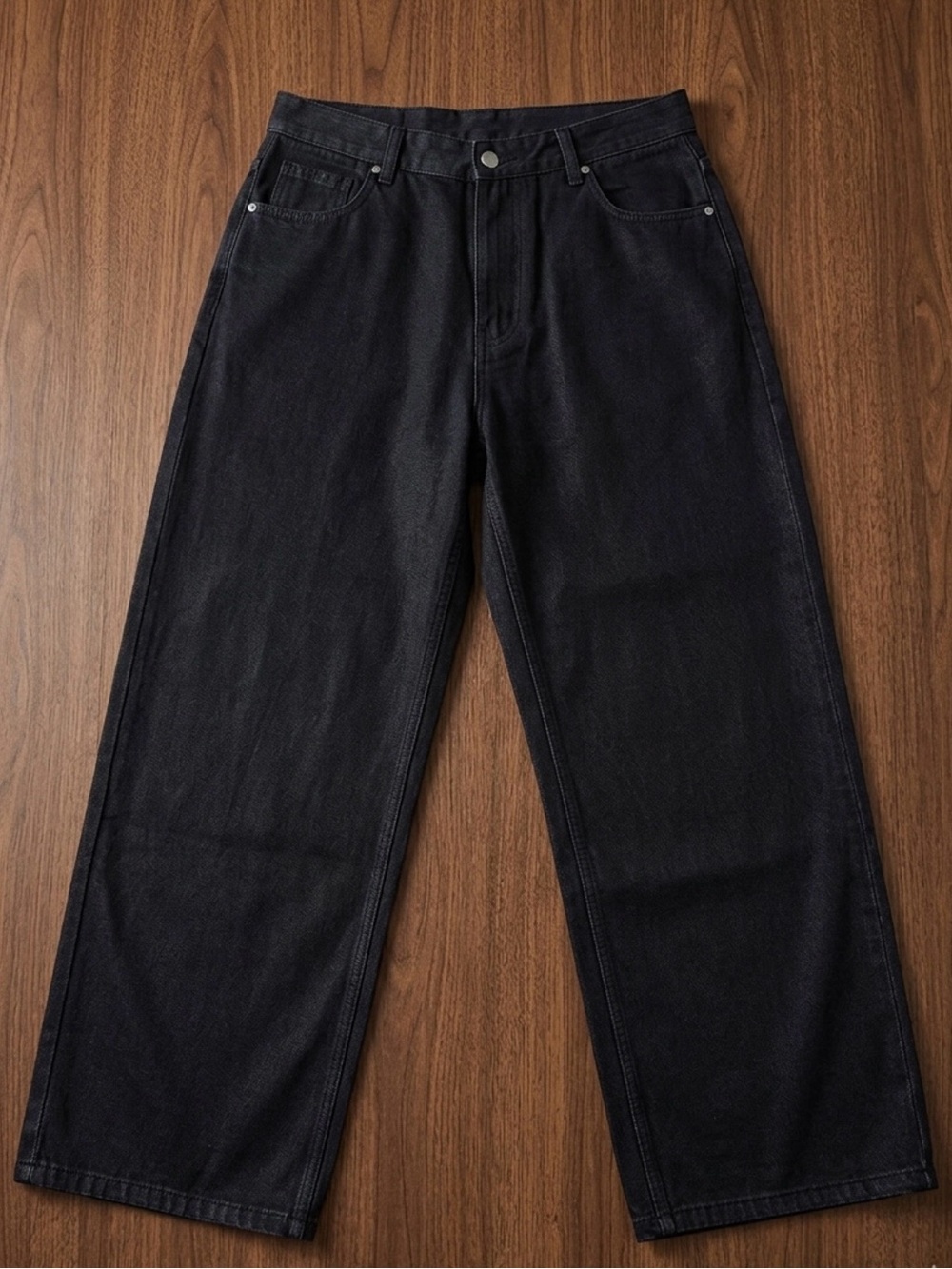 Womens Black Wide-Leg Jeans